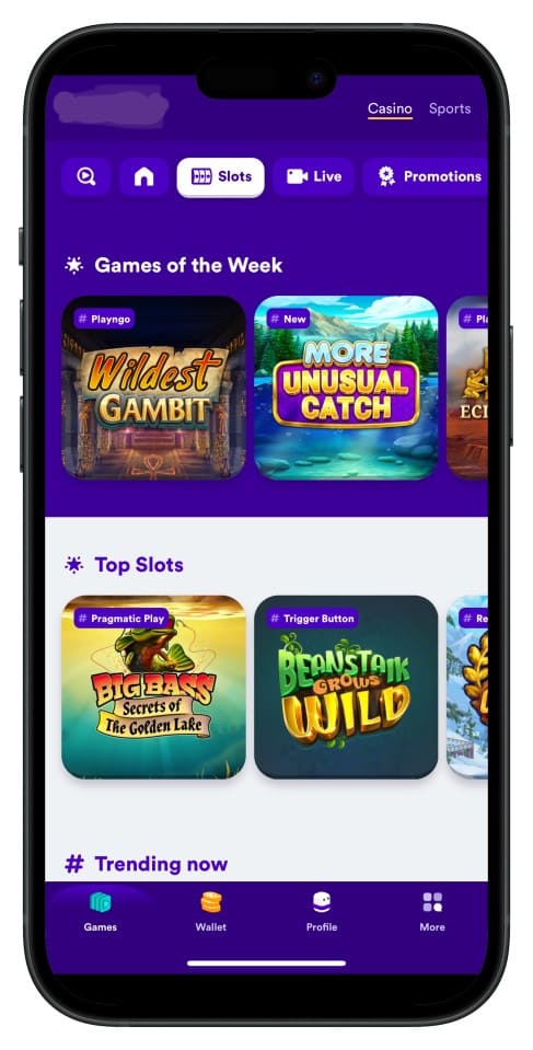 Screenshot showing tk555 App interface with intuitive menus and game choices